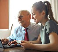 woman assisting an old man